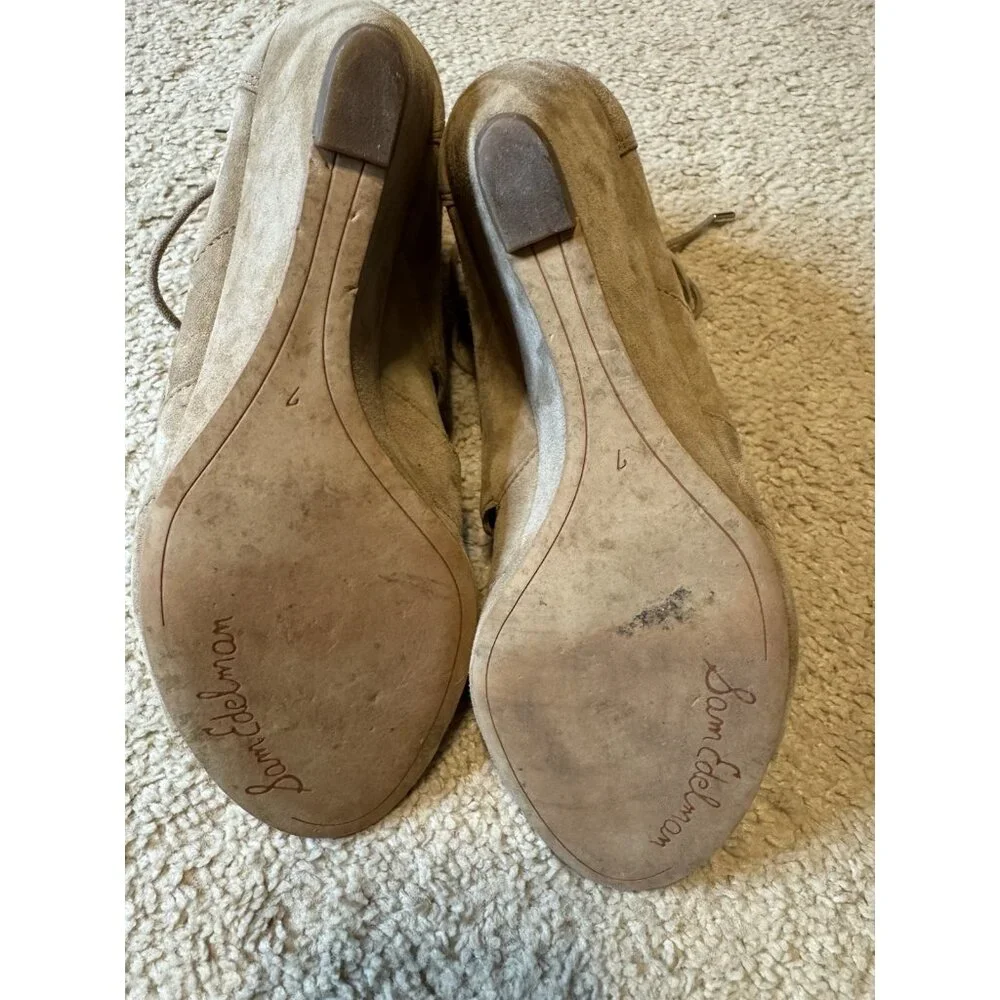 Sam Edelman Santina Neutral Suede Beige Caged Lace Wedge Womens Shoes Size 7.5